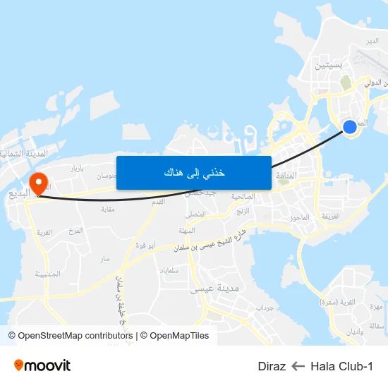 Hala Club-1 to Diraz map