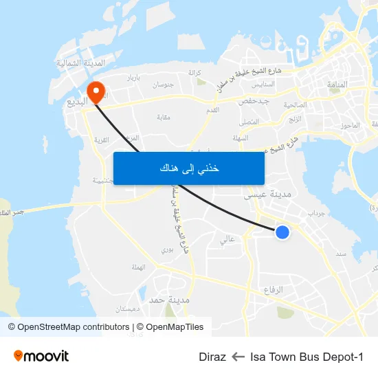 Isa Town Bus Depot-1 to Diraz map