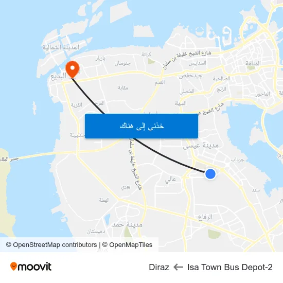 Isa Town Bus Depot-2 to Diraz map