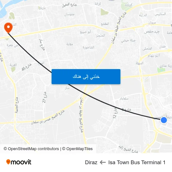 Isa Town Bus Terminal 1 to Diraz map