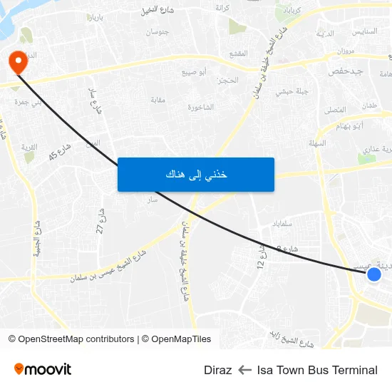Isa Town Bus Terminal to Diraz map