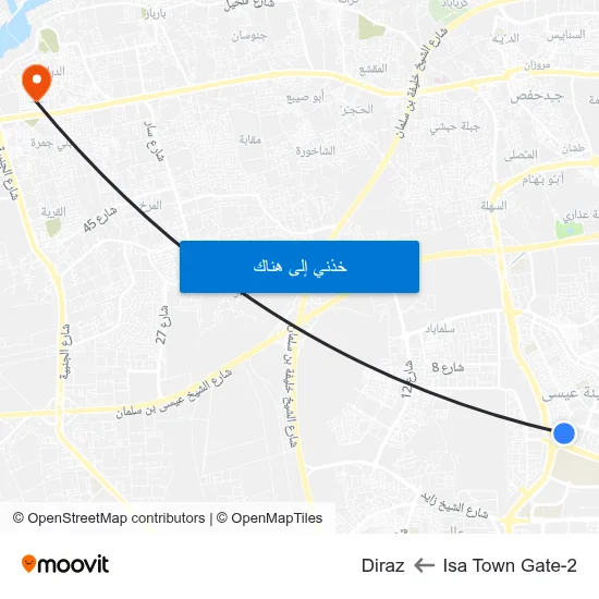 Isa Town Gate-2 to Diraz map