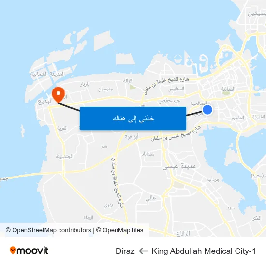 King Abdullah Medical City-1 to Diraz map