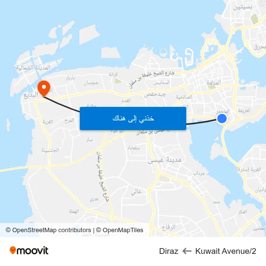 Kuwait Avenue/2 to Diraz map