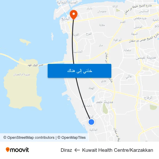 Kuwait Health Centre/Karzakkan to Diraz map