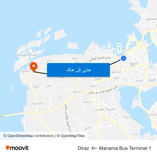 Manama Bus Terminal 1 to Diraz map