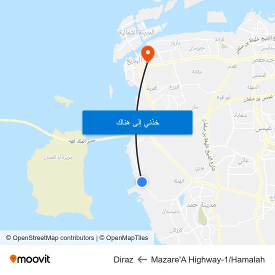 Mazare'A  Highway-1/Hamalah to Diraz map