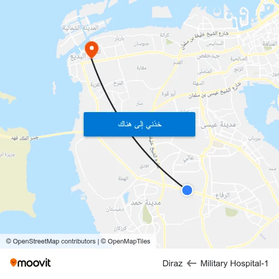Military Hospital-1 to Diraz map