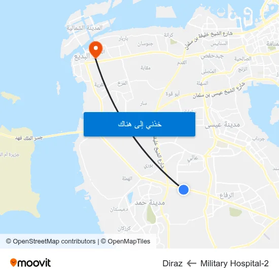 Military Hospital-2 to Diraz map