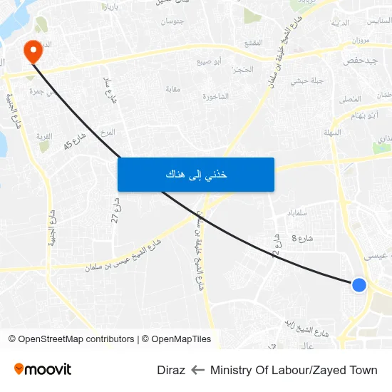 Ministry Of Labour/Zayed Town to Diraz map