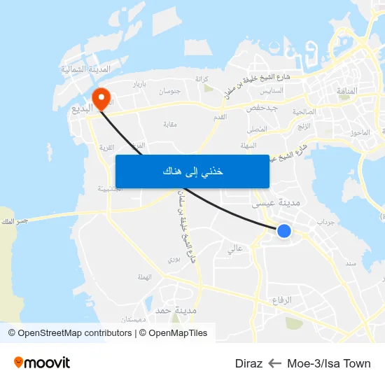 Moe-3/Isa Town to Diraz map