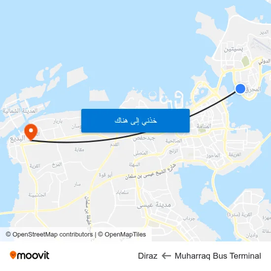 Muharraq Bus Terminal to Diraz map