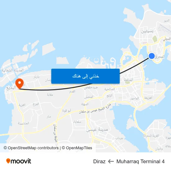 Muharraq Terminal 4 to Diraz map