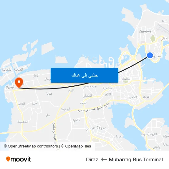 Muharraq Bus Terminal to Diraz map