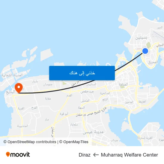 Muharraq Welfare Center to Diraz map