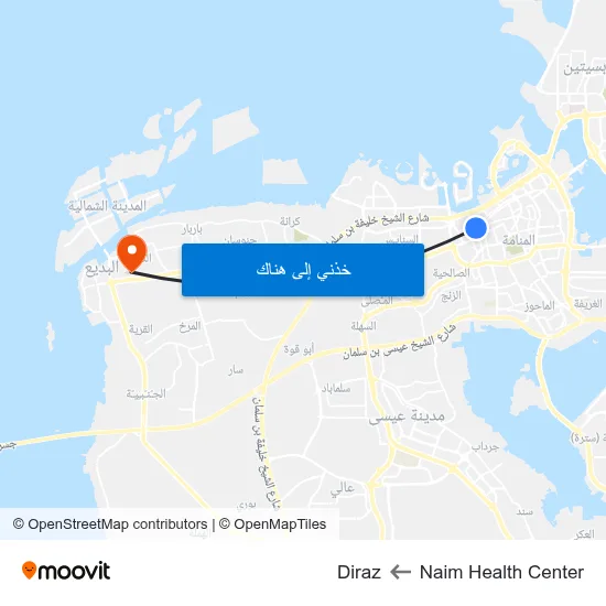 Naim Health Center to Diraz map