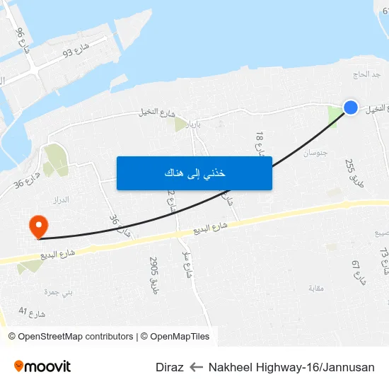 Nakheel Highway-16/Jannusan to Diraz map