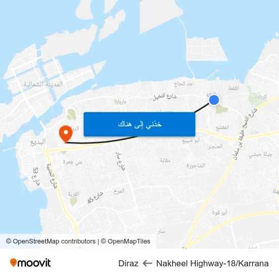 Nakheel Highway-18/Karrana to Diraz map