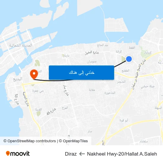 Nakheel Hwy-20/Hallat A.Saleh to Diraz map