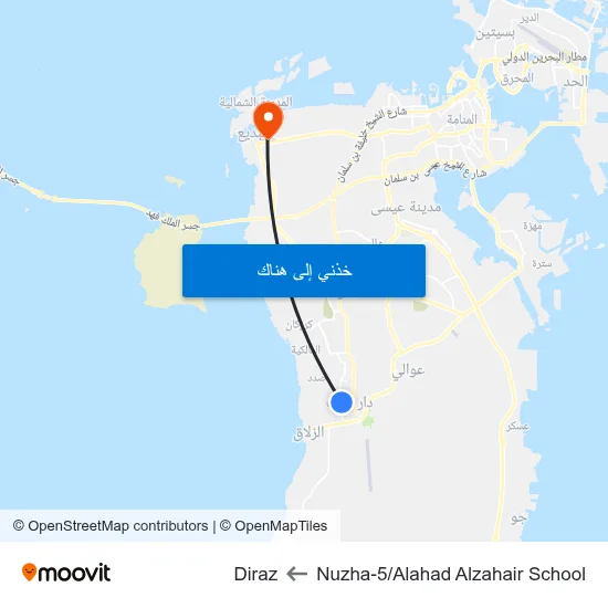 Nuzha-5/Alahad Alzahair School to Diraz map