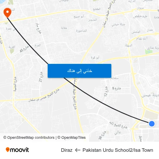 Pakistan Urdu School2/Isa Town to Diraz map