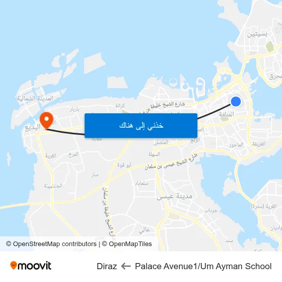 Palace Avenue1/Um Ayman School to Diraz map