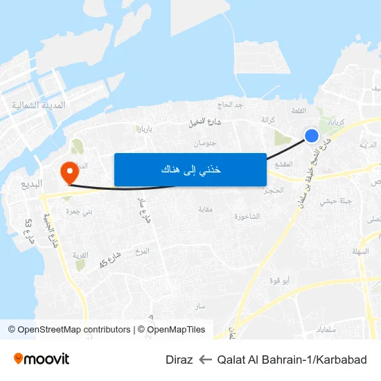 Qalat Al Bahrain-1/Karbabad to Diraz map