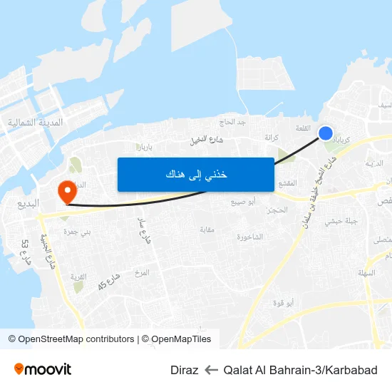 Qalat Al Bahrain-3/Karbabad to Diraz map