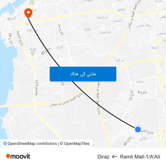 Ramli Mall-1/A'Ali to Diraz map