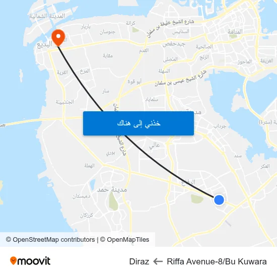 Riffa Avenue-8/Bu Kuwara to Diraz map