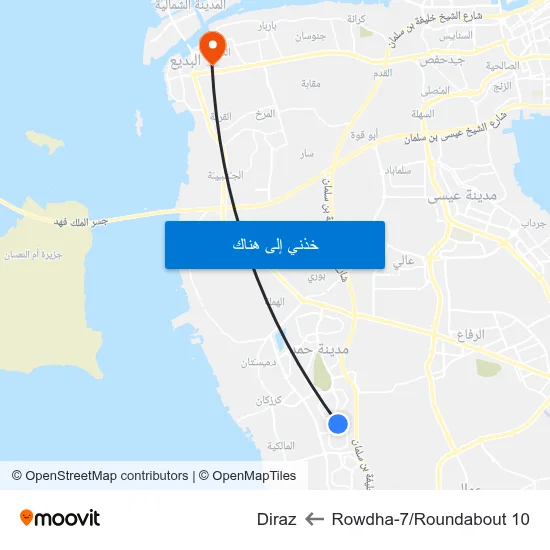 Rowdha-7/Roundabout 10 to Diraz map