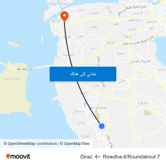 Rowdha-8/Roundabout 7 to Diraz map