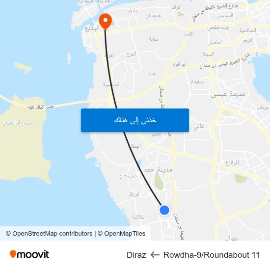 Rowdha-9/Roundabout 11 to Diraz map