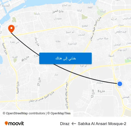 Sabika Al Ansari Mosque-2 to Diraz map