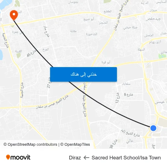 Sacred Heart School/Isa Town to Diraz map