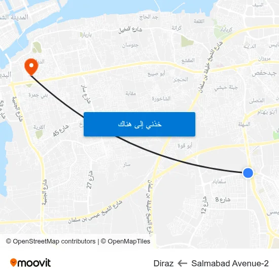 Salmabad Avenue-2 to Diraz map