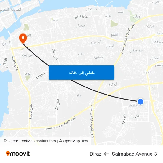 Salmabad Avenue-3 to Diraz map