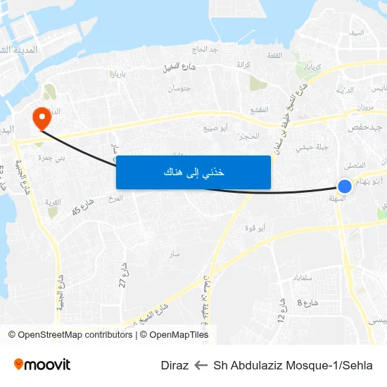 Sh Abdulaziz Mosque-1/Sehla to Diraz map