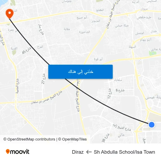 Sh Abdulla School/Isa Town to Diraz map