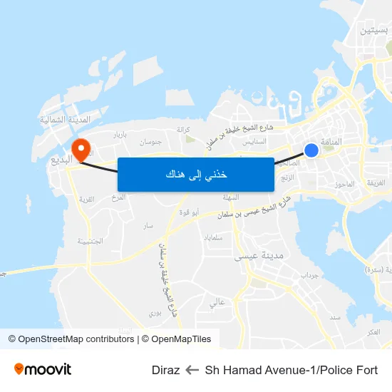 Sh Hamad Avenue-1/Police Fort to Diraz map