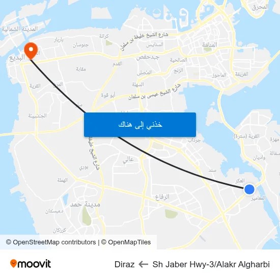 Sh Jaber Hwy-3/Alakr Algharbi to Diraz map