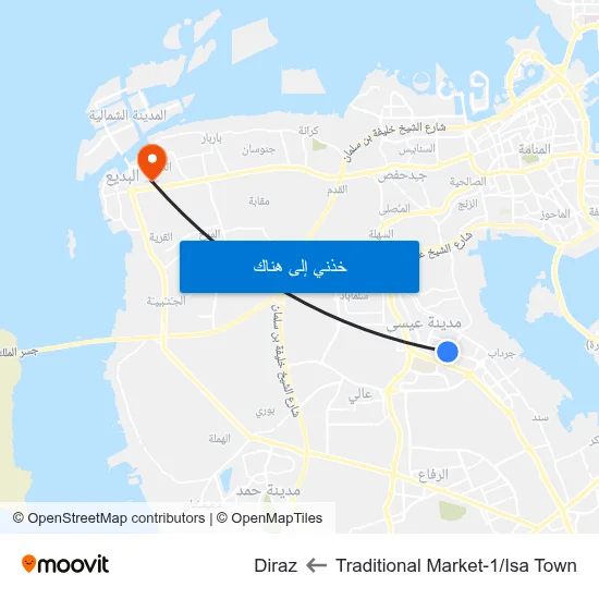 Traditional Market-1/Isa Town to Diraz map