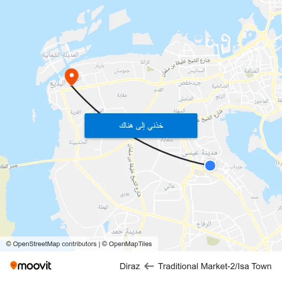 Traditional Market-2/Isa Town to Diraz map