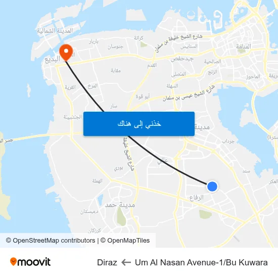 Um Al Nasan Avenue-1/Bu Kuwara to Diraz map