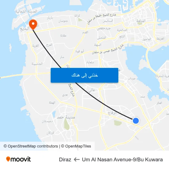 Um Al Nasan Avenue-9/Bu Kuwara to Diraz map