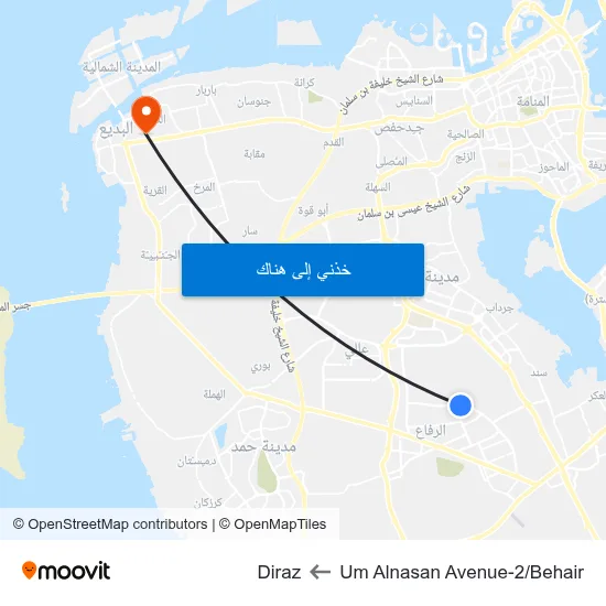 Um Alnasan Avenue-2/Behair to Diraz map