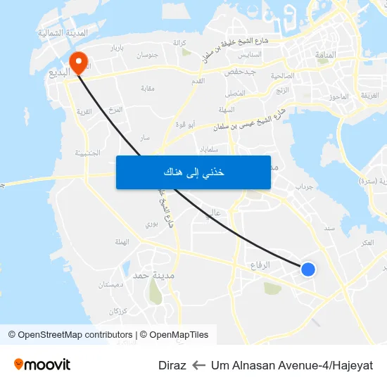 Um Alnasan Avenue-4/Hajeyat to Diraz map