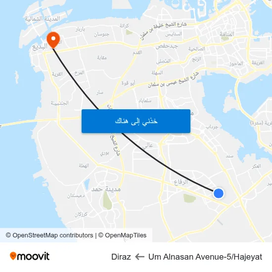 Um Alnasan Avenue-5/Hajeyat to Diraz map