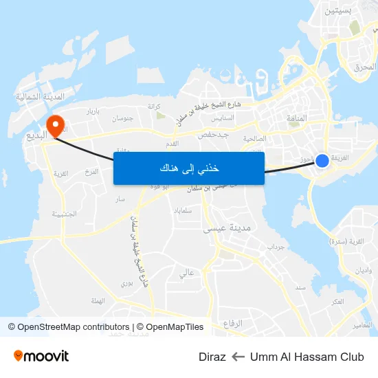 Umm Al Hassam Club to Diraz map