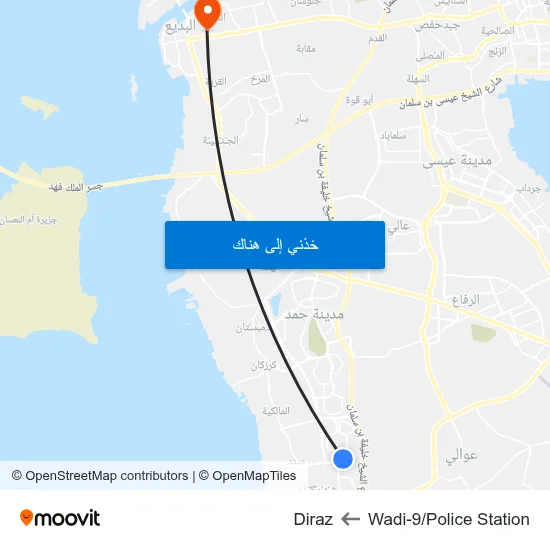 Wadi-9/Police Station to Diraz map